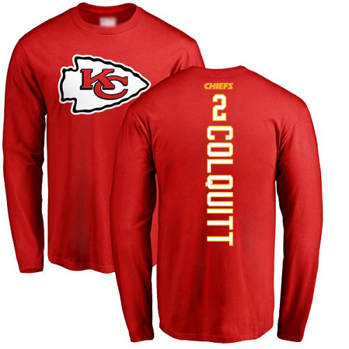 Men Kansas City Chiefs #2 Colquitt Dustin Red Backer Long Sleeve TShirt